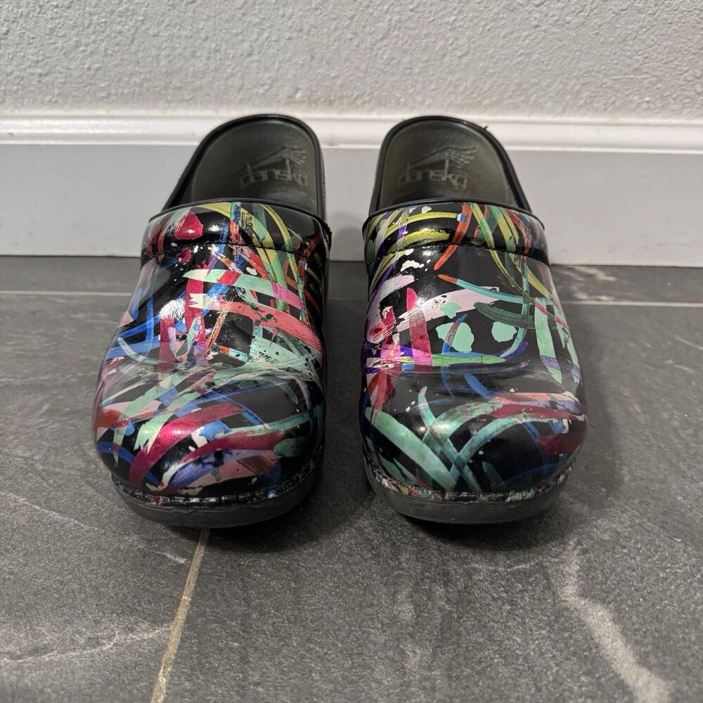 Dansko XP 2.0 Clogs Multi‎ Brushstroke Patent Leather Sz 38 US 8 Artsy Weirdcore - Picture 3 of 6